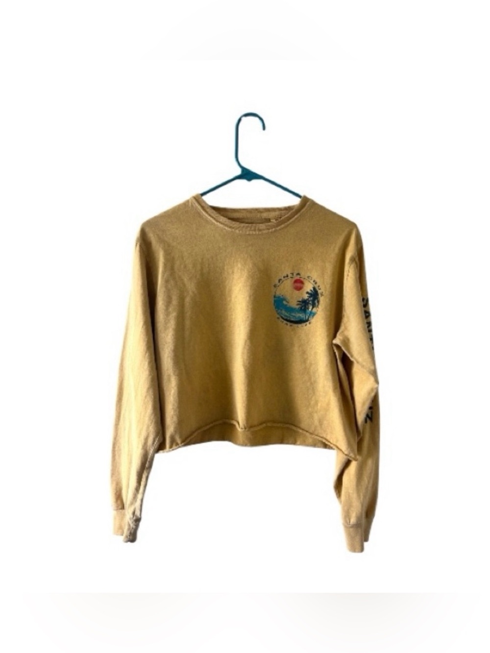 Blue 84 Cropped Bleach Dyed Long Sleeve Shirt | Coastal Graphic | Size S